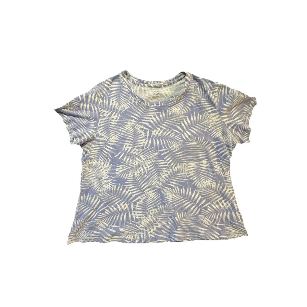 EcoThreads Organic Cotton Palm Leaf Print T-Shirt Blue White Women’s XL